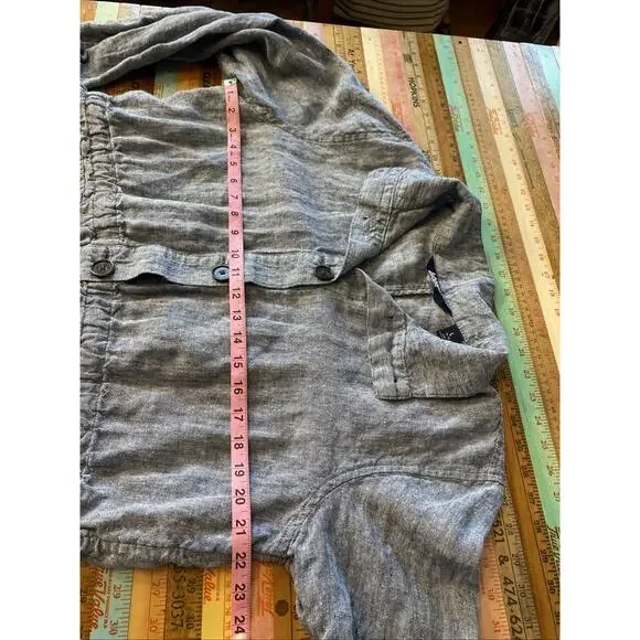 Land's End Women’s L 100% Linen Button Down Jacket Blue Indigo Pockets Boho - Picture 9 of 10